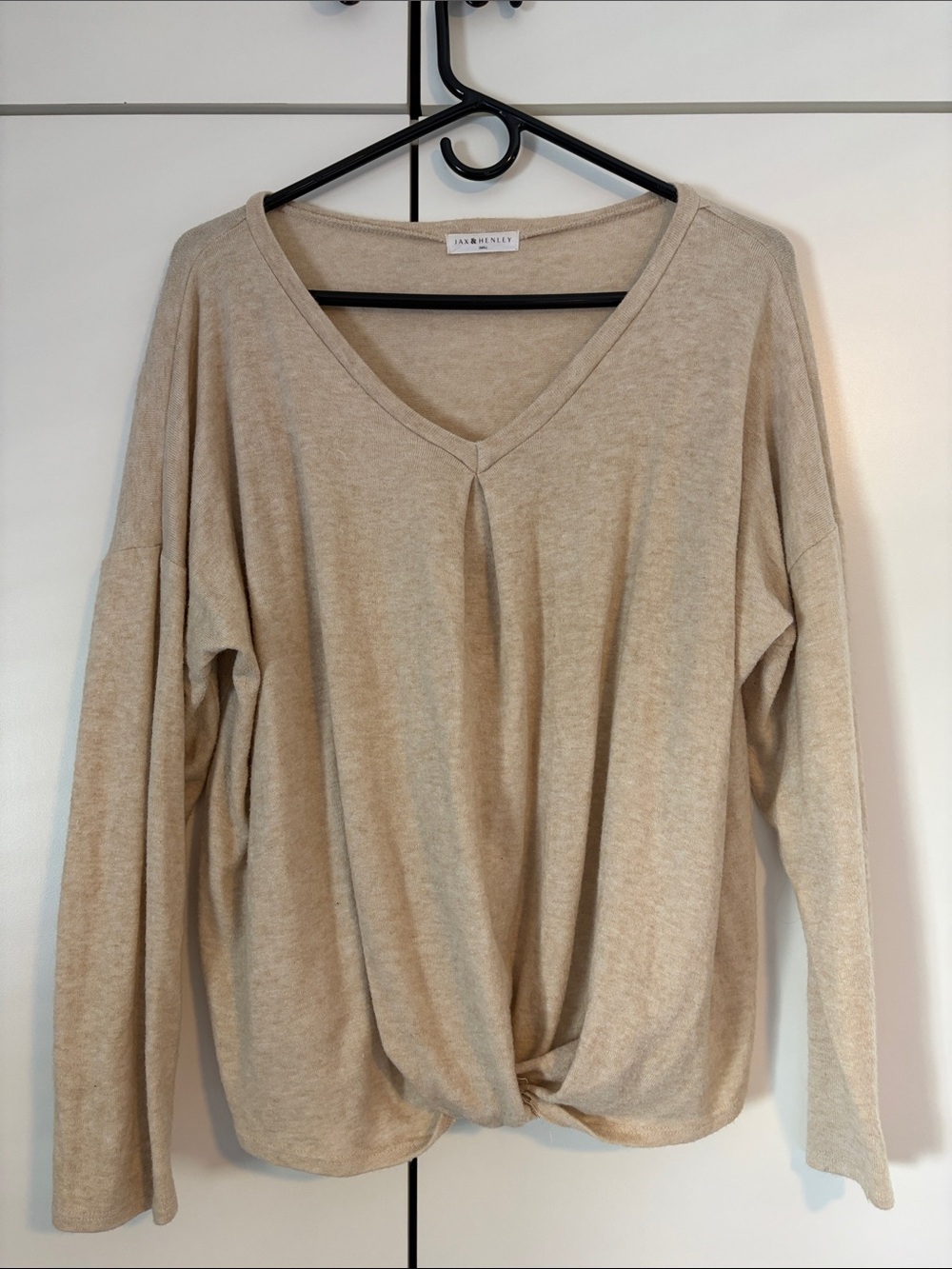 Cream V-Neck Twist Front Sweater